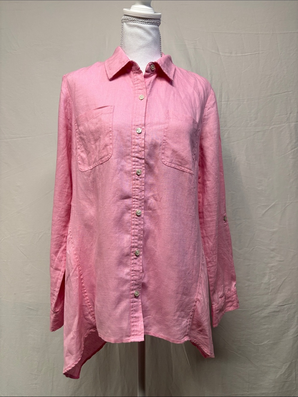 Jones New York Pink Button-Front Linen Shirt